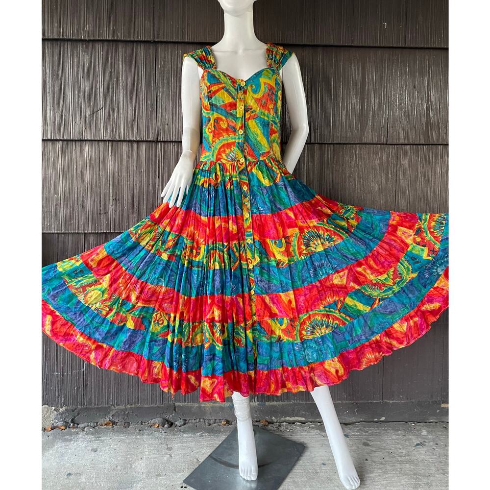 🔥Phool Colorful Sleeveless Full Circle Swing Dress Hippie Bohemian Tropical
